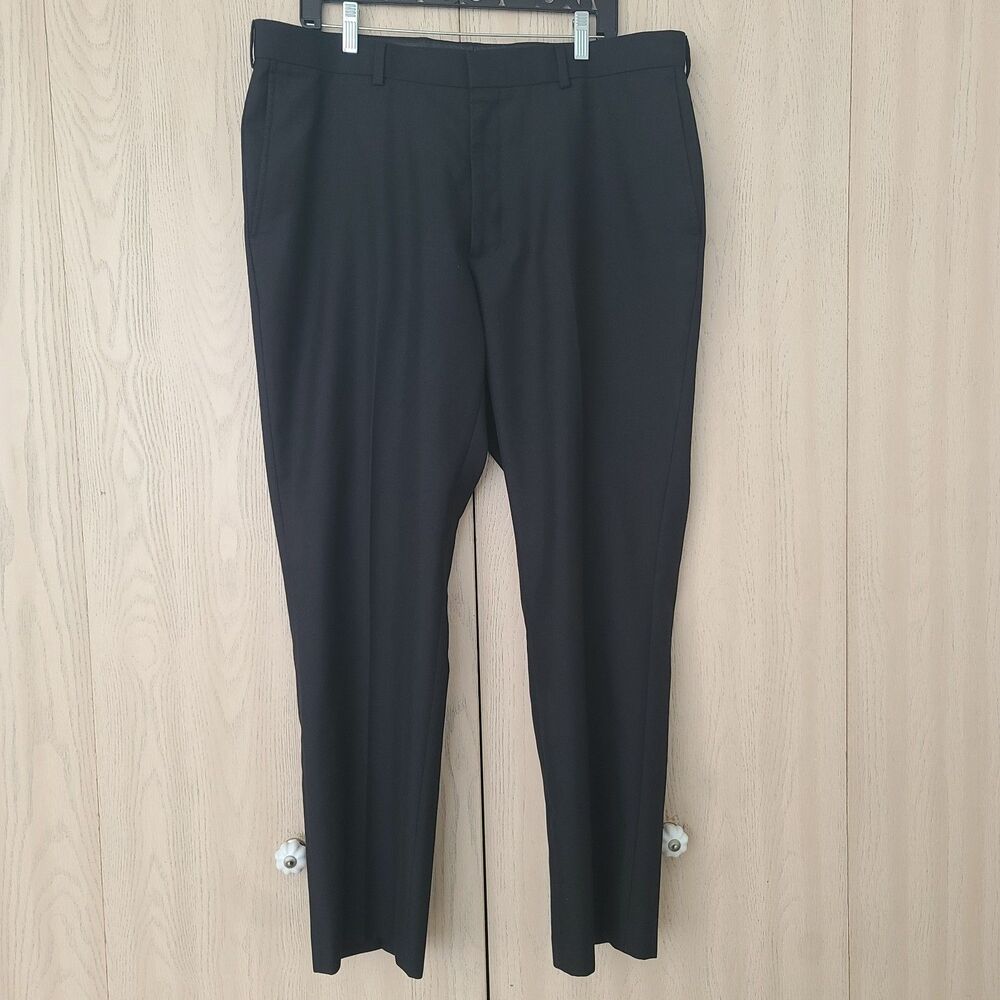 Perry Ellis Portfolio Black Dress Pants Mens 38x30 Pleated Formal Career